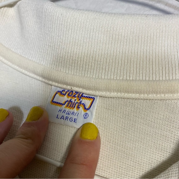 Vintage Maui Haleakala Logo Crazy Shirt Collared Longsleeve Cream with Flaws - Picture 10 of 11